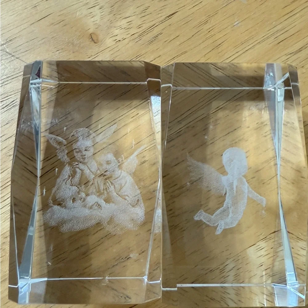 Crystal Cube Paper weights with Angel Motif